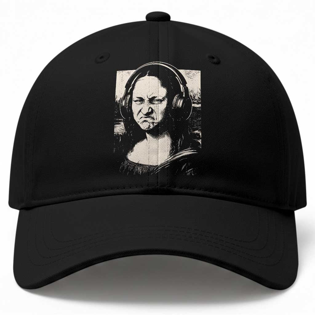 Funny Mona Lisa Wearing Headphones Bass Face Meme Baseball Cap Funny Classical Fine Art Parody Music Producer Graphic TS02 Print Your Wear