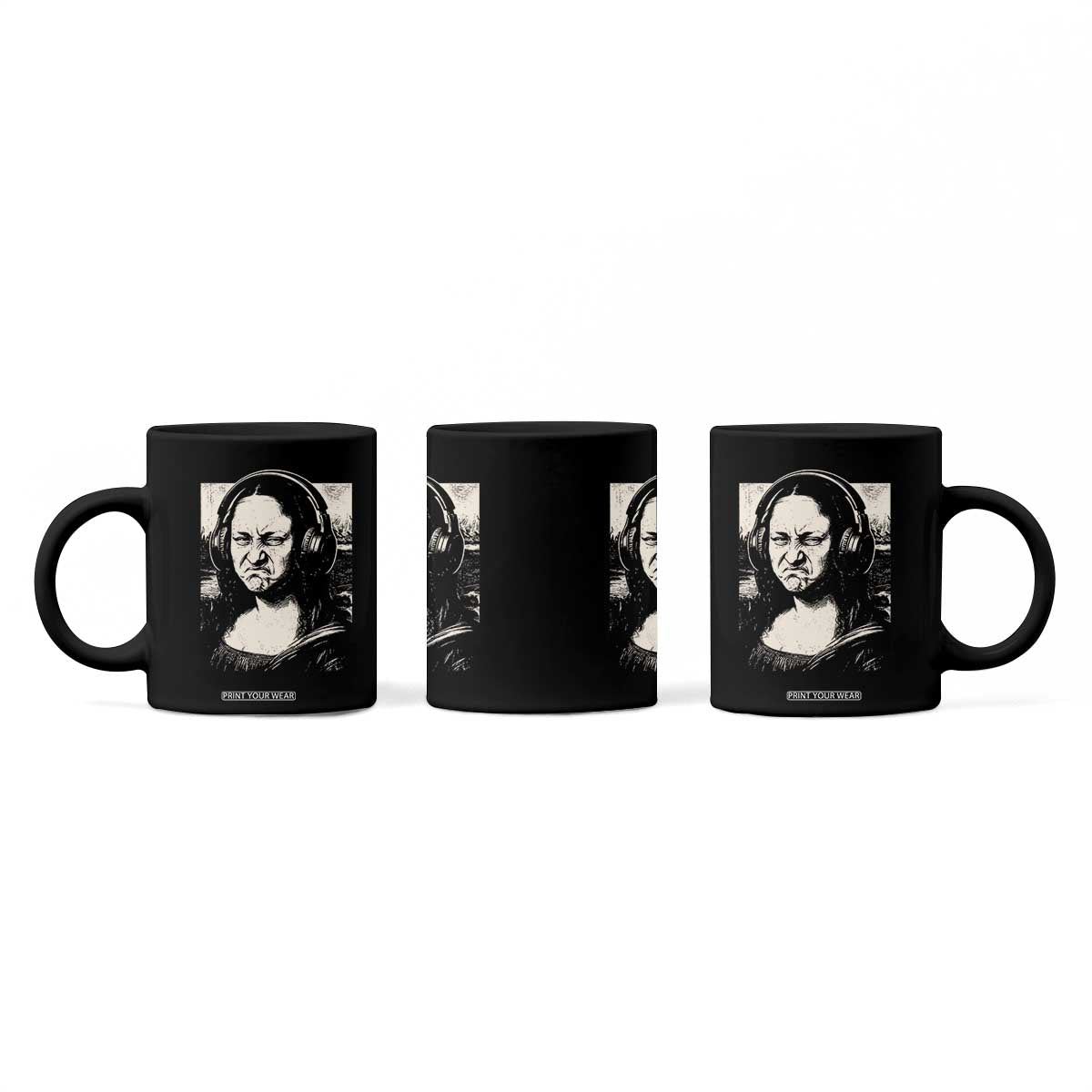 Funny Mona Lisa Wearing Headphones Bass Face Meme Coffee Mug Funny Classical Fine Art Parody Music Producer Graphic TS02 Print Your Wear