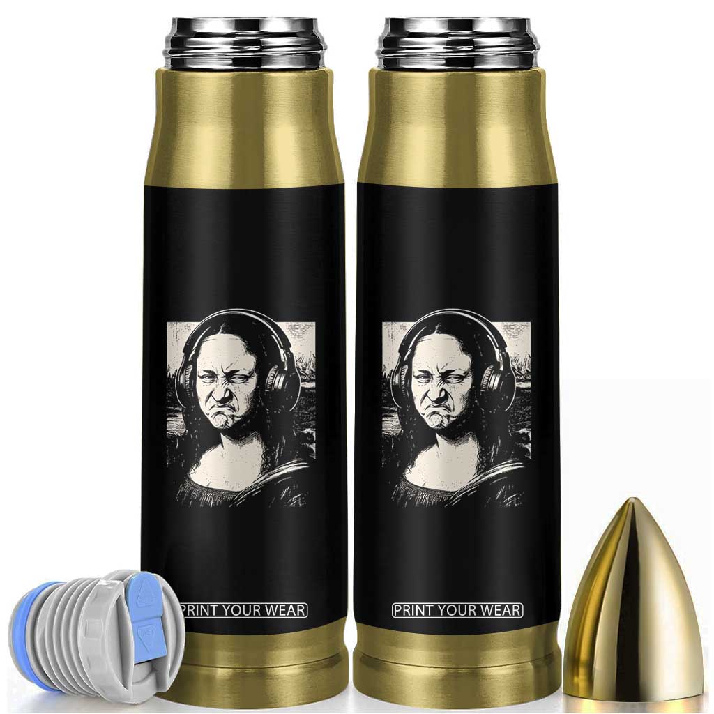 Funny Mona Lisa Wearing Headphones Bass Face Meme Bullet Tumbler Funny Classical Fine Art Parody Music Producer Graphic TS02 Black Print Your Wear