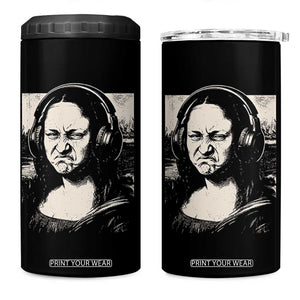 Funny Mona Lisa Wearing Headphones Bass Face Meme 4 in 1 Can Cooler Tumbler Funny Classical Fine Art Parody Music Producer Graphic TS02 One Size: 16 oz Black Print Your Wear