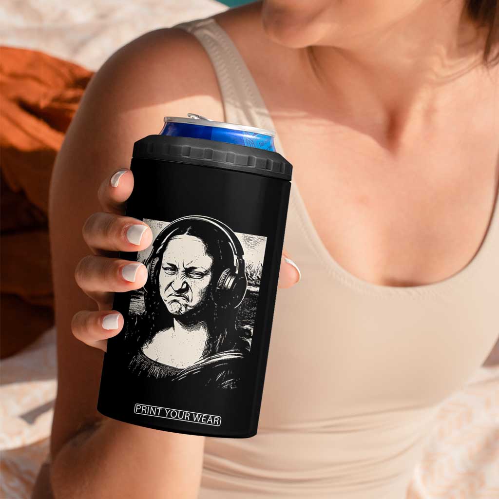 Funny Mona Lisa Wearing Headphones Bass Face Meme 4 in 1 Can Cooler Tumbler Funny Classical Fine Art Parody Music Producer Graphic TS02 Print Your Wear