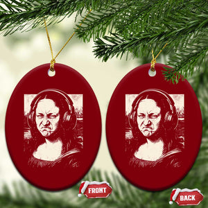 Funny Mona Lisa Wearing Headphones Bass Face Meme Ceramic Ornament Funny Classical Fine Art Parody Music Producer Graphic TS02 Print Your Wear