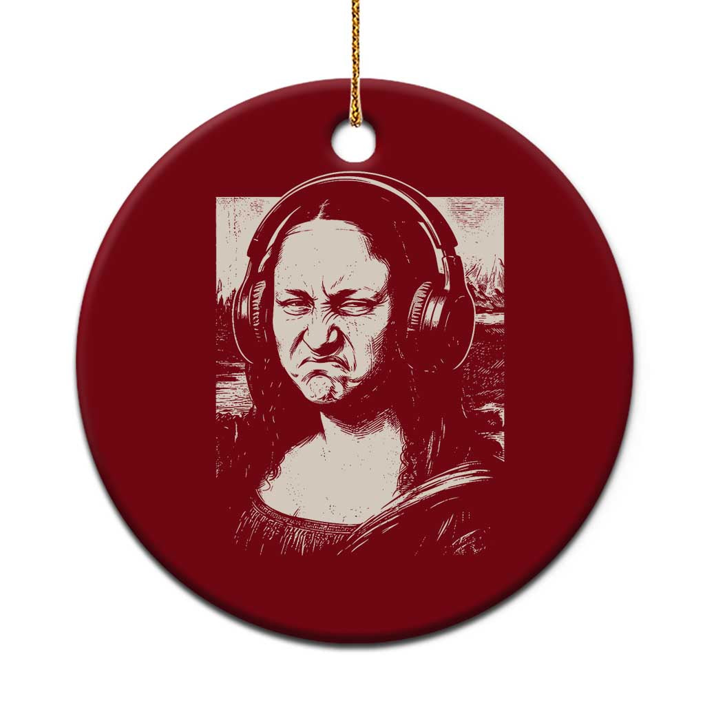 Funny Mona Lisa Wearing Headphones Bass Face Meme Ceramic Ornament Funny Classical Fine Art Parody Music Producer Graphic TS02 1pc Red Print Your Wear