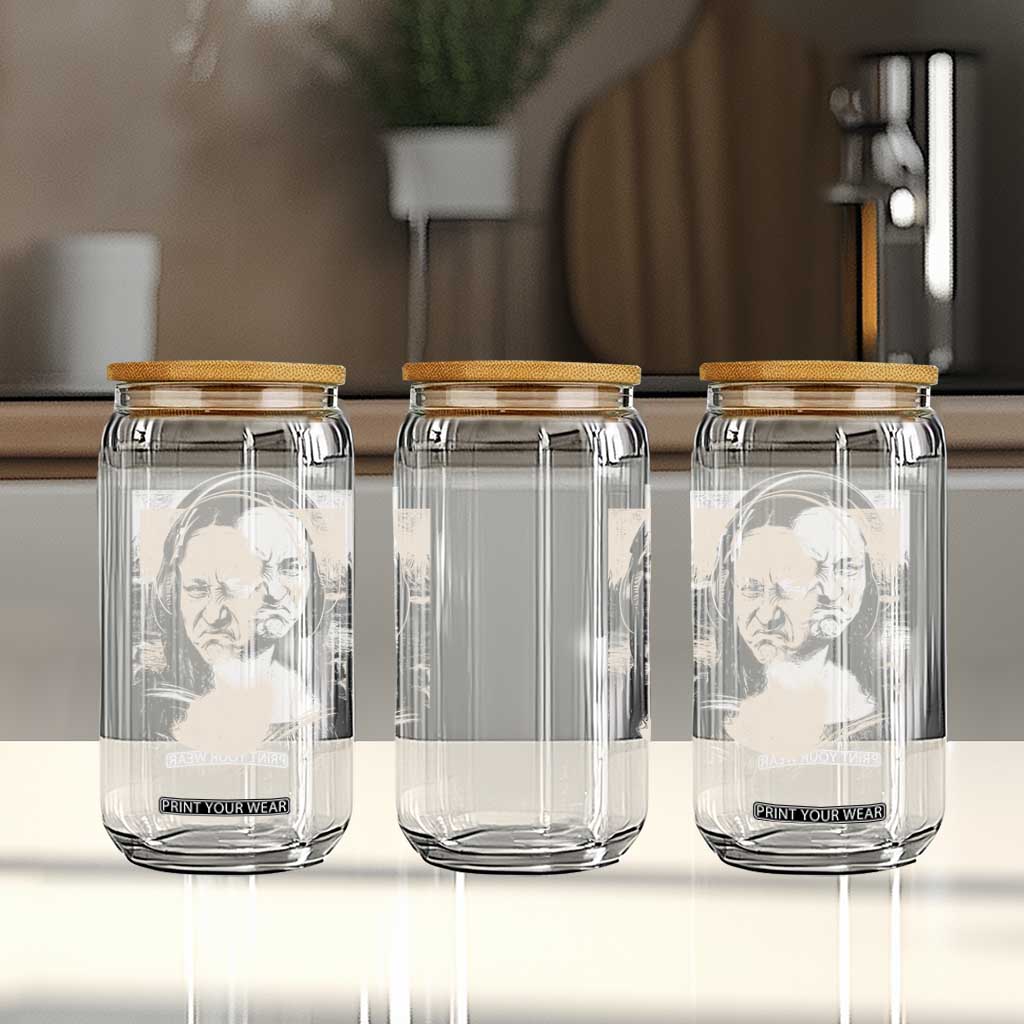 Funny Mona Lisa Wearing Headphones Bass Face Meme Glass Can Funny Classical Fine Art Parody Music Producer Graphic TS02 Print Your Wear