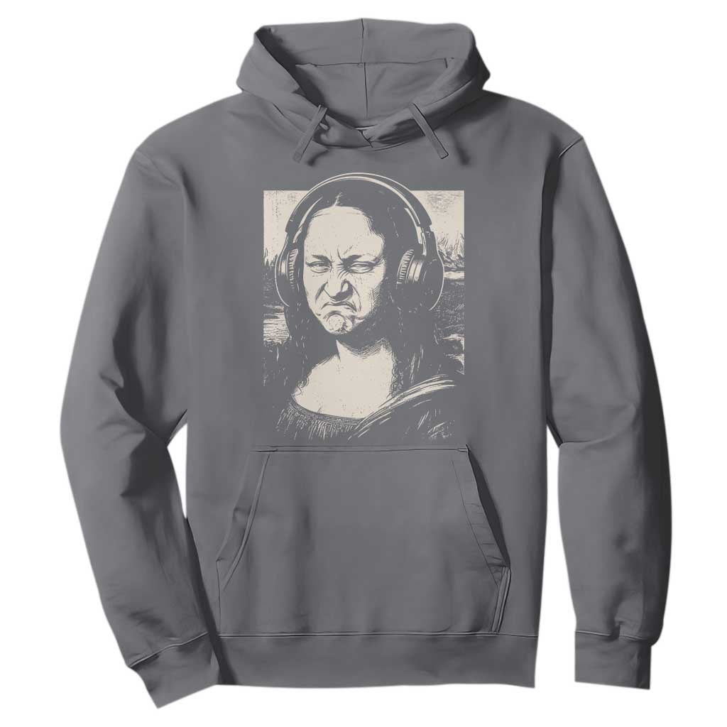 Funny Mona Lisa Wearing Headphones Bass Face Meme Hoodie Funny Classical Fine Art Parody Music Producer Graphic TS02 Charcoal Print Your Wear