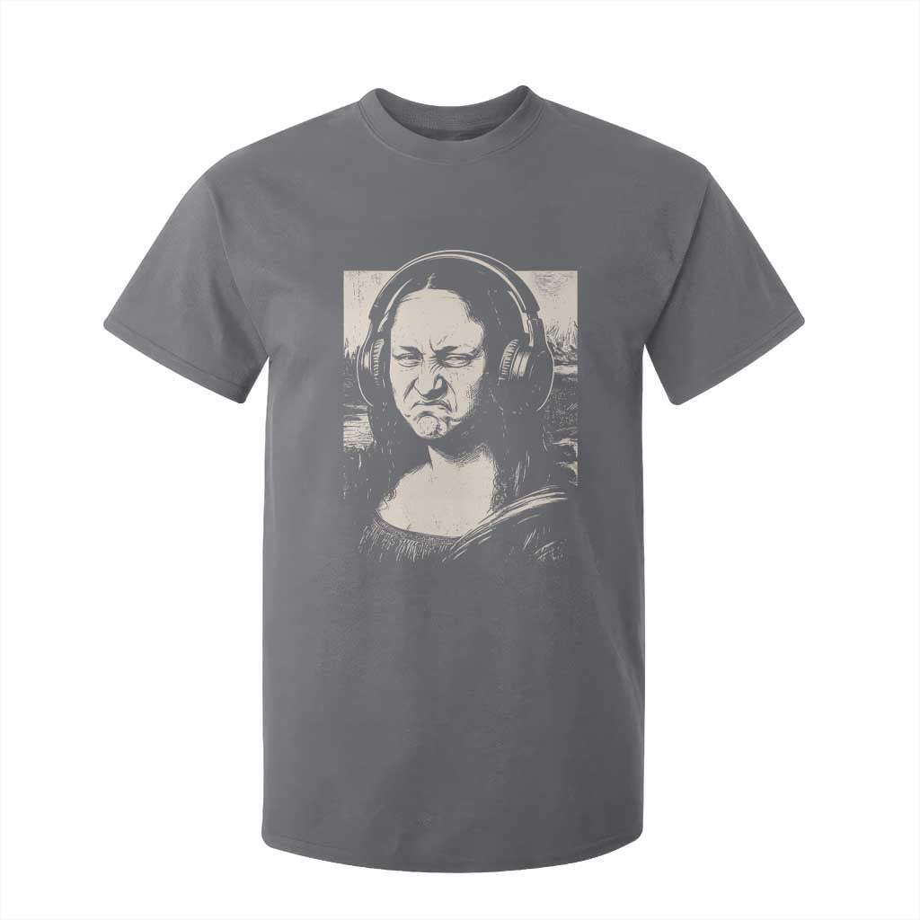Funny Mona Lisa Wearing Headphones Bass Face Meme T Shirt For Kid Funny Classical Fine Art Parody Music Producer Graphic TS02 Charcoal Print Your Wear