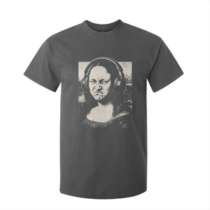 Funny Mona Lisa Wearing Headphones Bass Face Meme T Shirt For Kid Funny Classical Fine Art Parody Music Producer Graphic TS02 Dark Heather Print Your Wear