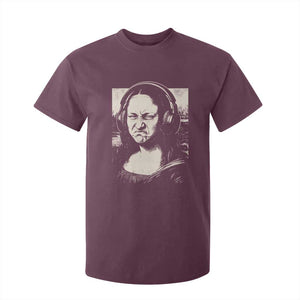 Funny Mona Lisa Wearing Headphones Bass Face Meme T Shirt For Kid Funny Classical Fine Art Parody Music Producer Graphic TS02 Maroon Print Your Wear