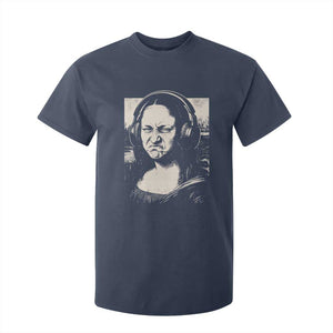 Funny Mona Lisa Wearing Headphones Bass Face Meme T Shirt For Kid Funny Classical Fine Art Parody Music Producer Graphic TS02 Navy Print Your Wear