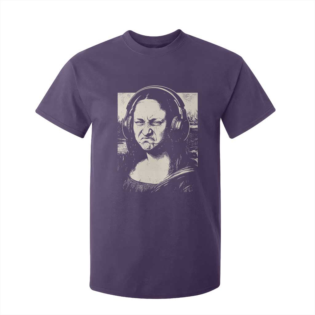 Funny Mona Lisa Wearing Headphones Bass Face Meme T Shirt For Kid Funny Classical Fine Art Parody Music Producer Graphic TS02 Purple Print Your Wear
