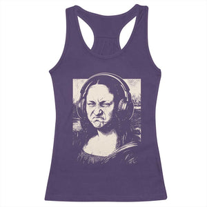 Funny Mona Lisa Wearing Headphones Bass Face Meme Racerback Tank Top Funny Classical Fine Art Parody Music Producer Graphic TS02 Purple Print Your Wear