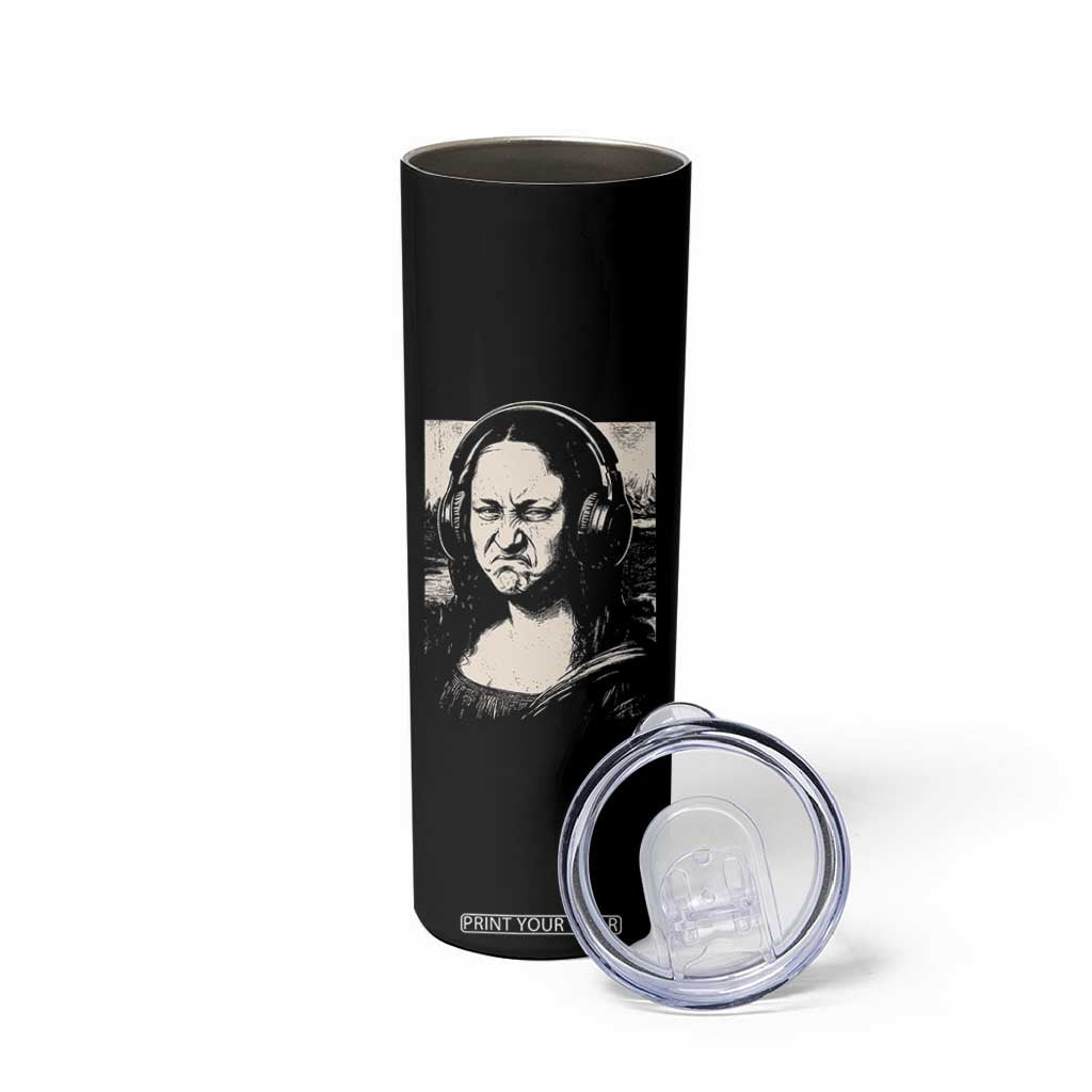 Funny Mona Lisa Wearing Headphones Bass Face Meme Skinny Tumbler Funny Classical Fine Art Parody Music Producer Graphic TS02 Print Your Wear