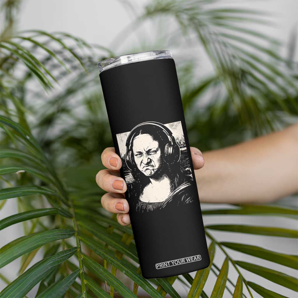 Funny Mona Lisa Wearing Headphones Bass Face Meme Skinny Tumbler Funny Classical Fine Art Parody Music Producer Graphic TS02 Print Your Wear
