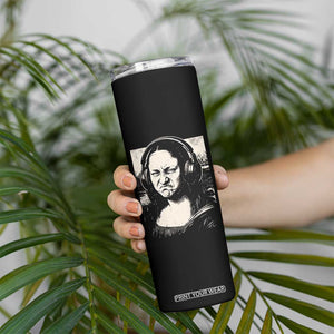 Funny Mona Lisa Wearing Headphones Bass Face Meme Skinny Tumbler Funny Classical Fine Art Parody Music Producer Graphic TS02 Print Your Wear