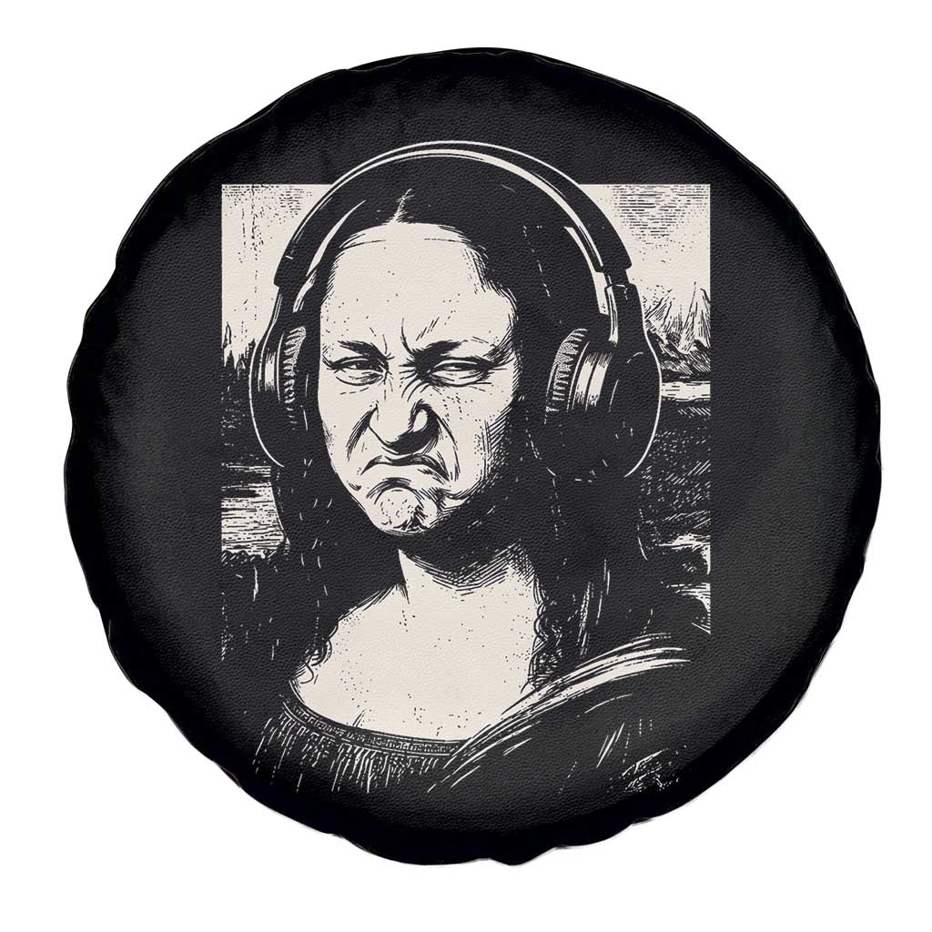 Funny Mona Lisa Wearing Headphones Bass Face Meme Spare Tire Cover Funny Classical Fine Art Parody Music Producer Graphic TS02 Print Your Wear