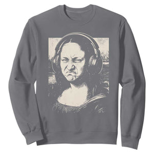 Funny Mona Lisa Wearing Headphones Bass Face Meme Sweatshirt Funny Classical Fine Art Parody Music Producer Graphic TS02 Charcoal Print Your Wear