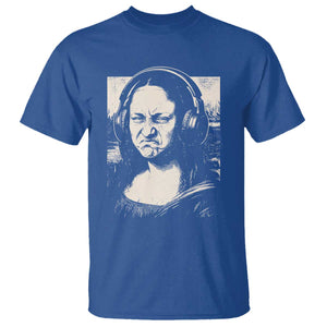 Funny Mona Lisa Wearing Headphones Bass Face Meme T Shirt Funny Classical Fine Art Parody Music Producer Graphic TS02 Royal Blue Print Your Wear