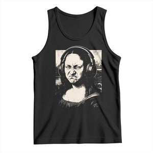 Funny Mona Lisa Wearing Headphones Bass Face Meme Tank Top Funny Classical Fine Art Parody Music Producer Graphic TS02 Black Print Your Wear