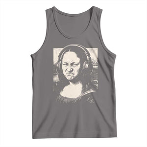 Funny Mona Lisa Wearing Headphones Bass Face Meme Tank Top Funny Classical Fine Art Parody Music Producer Graphic TS02 Deep Heather Print Your Wear