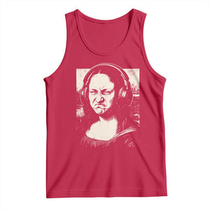 Funny Mona Lisa Wearing Headphones Bass Face Meme Tank Top Funny Classical Fine Art Parody Music Producer Graphic TS02 Red Print Your Wear