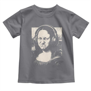 Funny Mona Lisa Wearing Headphones Bass Face Meme Toddler T Shirt Funny Classical Fine Art Parody Music Producer Graphic TS02 Charcoal Print Your Wear
