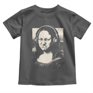 Funny Mona Lisa Wearing Headphones Bass Face Meme Toddler T Shirt Funny Classical Fine Art Parody Music Producer Graphic TS02 Dark Heather Print Your Wear
