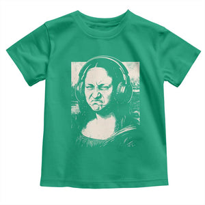 Funny Mona Lisa Wearing Headphones Bass Face Meme Toddler T Shirt Funny Classical Fine Art Parody Music Producer Graphic TS02 Irish Green Print Your Wear