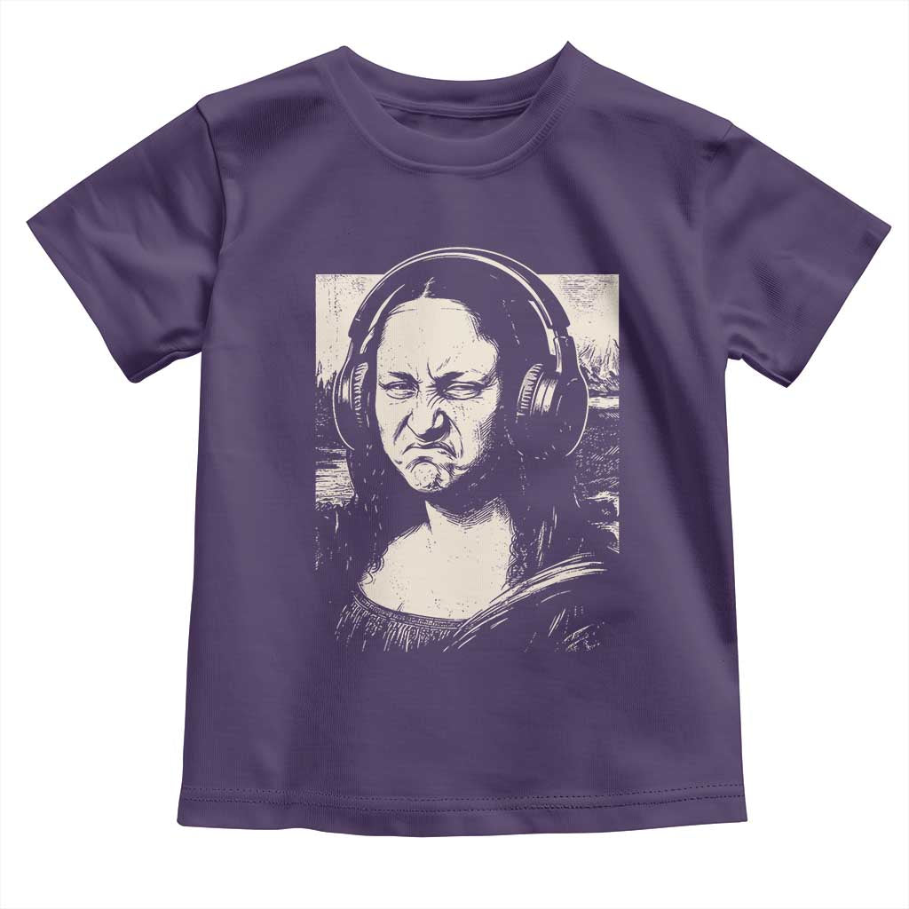 Funny Mona Lisa Wearing Headphones Bass Face Meme Toddler T Shirt Funny Classical Fine Art Parody Music Producer Graphic TS02 Purple Print Your Wear