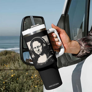 Funny Mona Lisa Wearing Headphones Bass Face Meme Tumbler With Handle Funny Classical Fine Art Parody Music Producer Graphic TS02 Print Your Wear