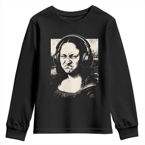 Funny Mona Lisa Wearing Headphones Bass Face Meme Youth Sweatshirt Funny Classical Fine Art Parody Music Producer Graphic TS02 Black Print Your Wear