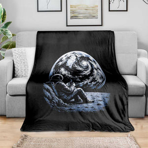 Astronaut Drinking Coffee On The Moon Graphic Throw Blanket Vintage Sci Fi Earth Horizon Space Explorer TS02 Print Your Wear
