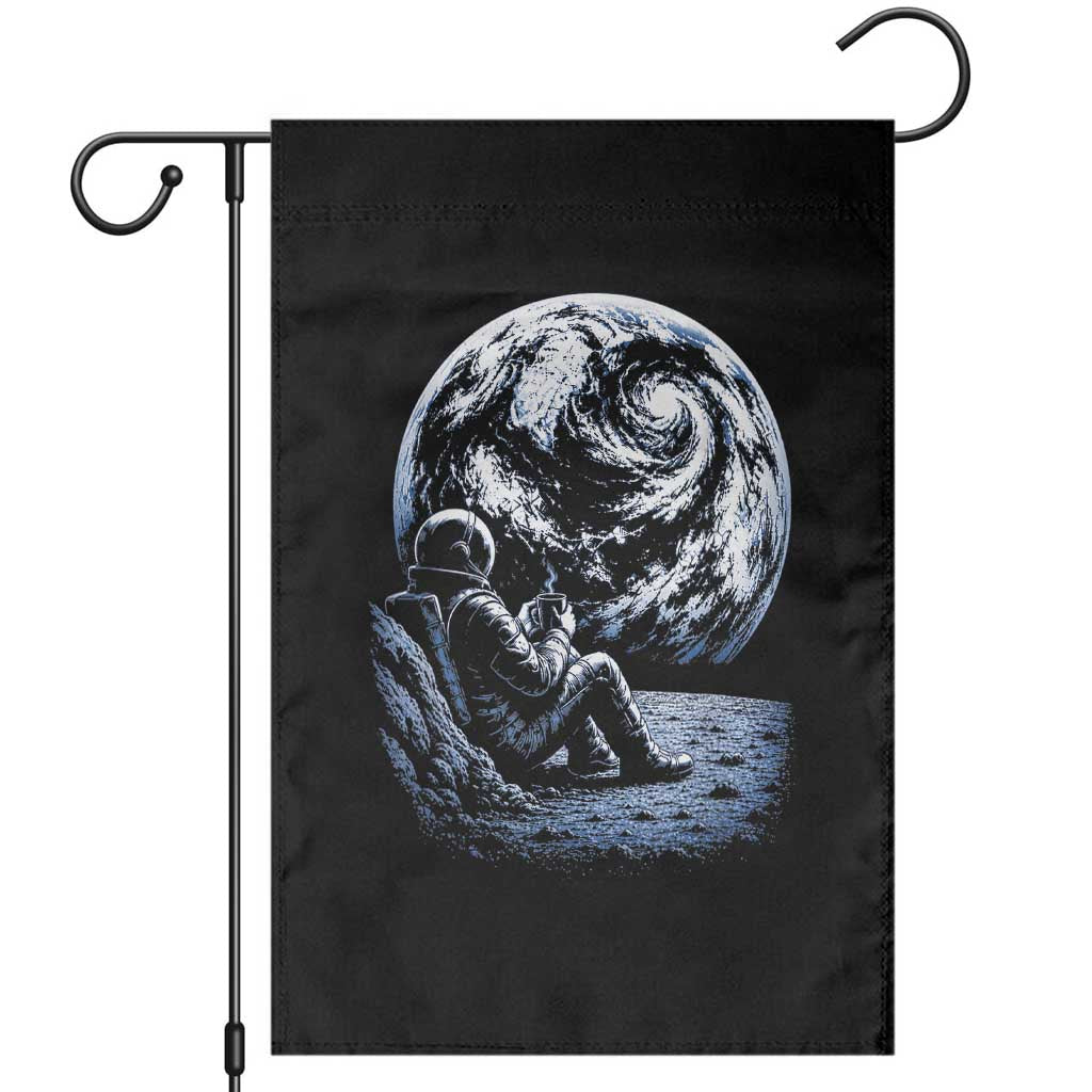 Astronaut Drinking Coffee On The Moon Graphic Garden Flag Vintage Sci Fi Earth Horizon Space Explorer TS02 Black Print Your Wear
