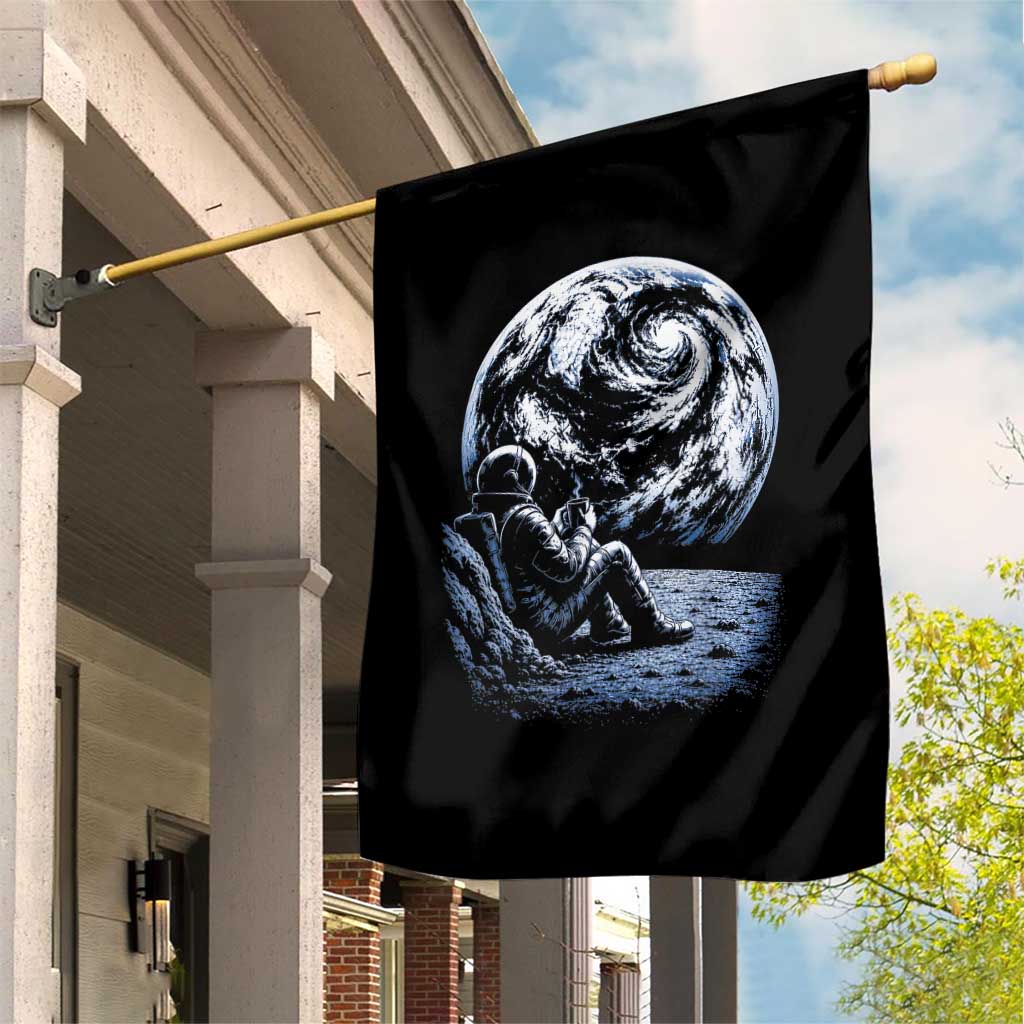 Astronaut Drinking Coffee On The Moon Graphic Garden Flag Vintage Sci Fi Earth Horizon Space Explorer TS02 Print Your Wear