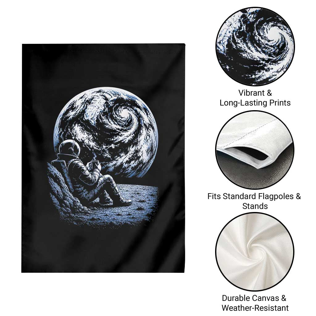 Astronaut Drinking Coffee On The Moon Graphic Garden Flag Vintage Sci Fi Earth Horizon Space Explorer TS02 Print Your Wear