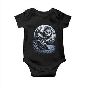 Astronaut Drinking Coffee On The Moon Graphic Baby Onesie Vintage Sci Fi Earth Horizon Space Explorer TS02 Black Print Your Wear