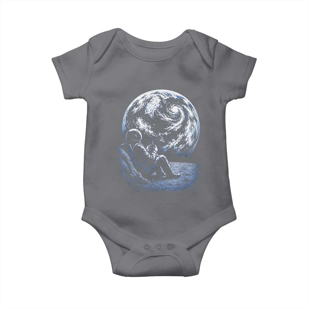 Astronaut Drinking Coffee On The Moon Graphic Baby Onesie Vintage Sci Fi Earth Horizon Space Explorer TS02 Charcoal Print Your Wear