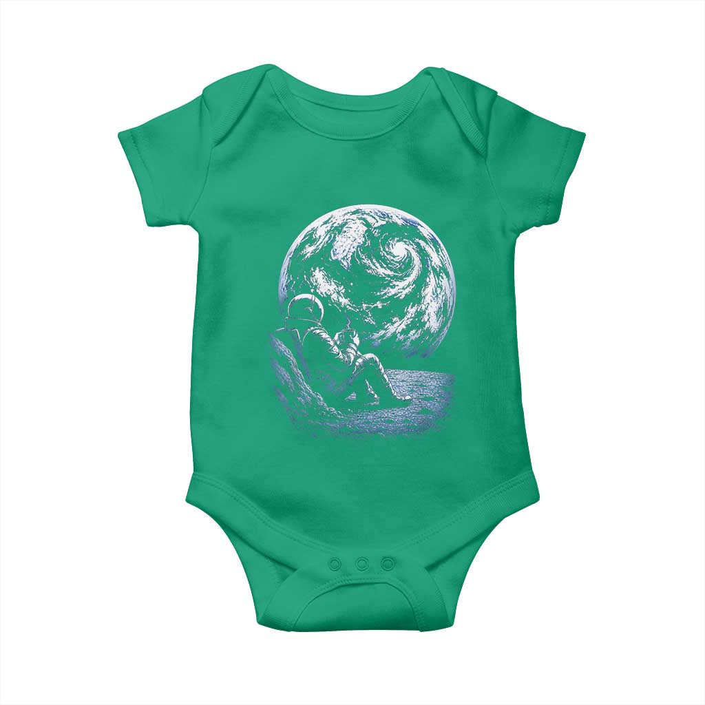 Astronaut Drinking Coffee On The Moon Graphic Baby Onesie Vintage Sci Fi Earth Horizon Space Explorer TS02 Irish Green Print Your Wear
