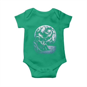 Astronaut Drinking Coffee On The Moon Graphic Baby Onesie Vintage Sci Fi Earth Horizon Space Explorer TS02 Irish Green Print Your Wear