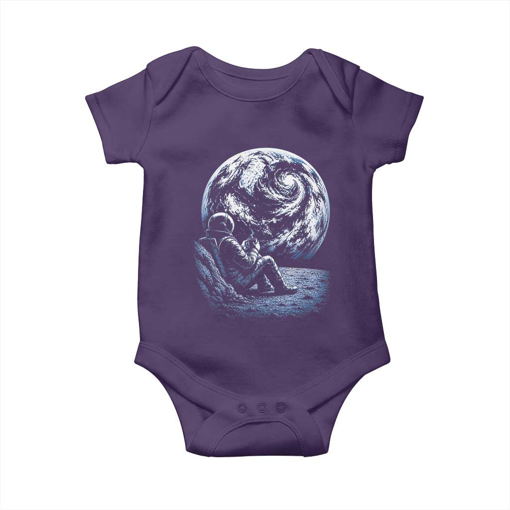 Astronaut Drinking Coffee On The Moon Graphic Baby Onesie Vintage Sci Fi Earth Horizon Space Explorer TS02 Purple Print Your Wear