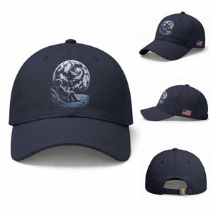 Astronaut Drinking Coffee On The Moon Graphic Baseball Cap Vintage Sci Fi Earth Horizon Space Explorer TS02 Baseball Cap Universal Fit Navy Print Your Wear