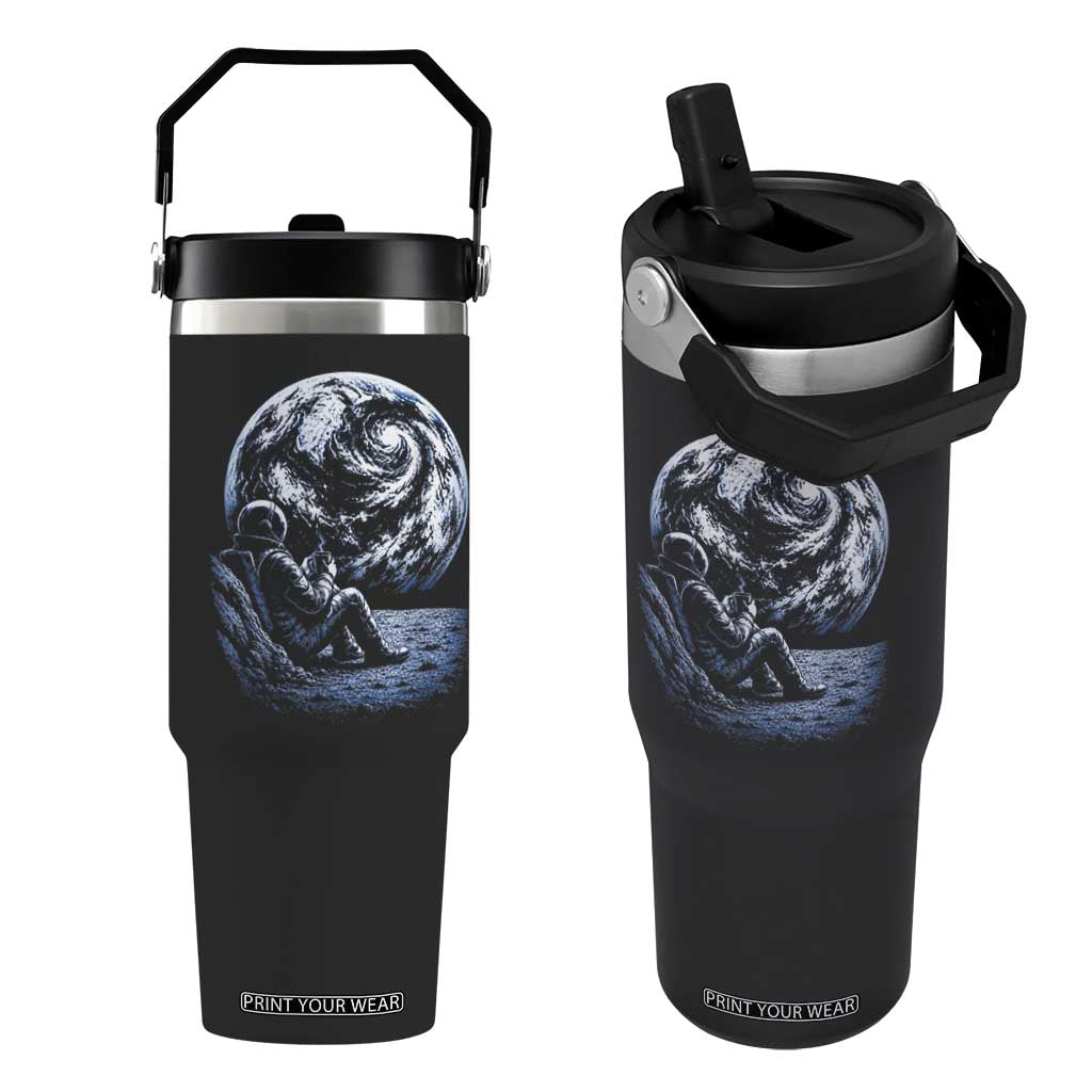 Astronaut Drinking Coffee On The Moon Graphic Flip Straw Tumbler Vintage Sci Fi Earth Horizon Space Explorer TS02 One Size: 30 oz Black Print Your Wear