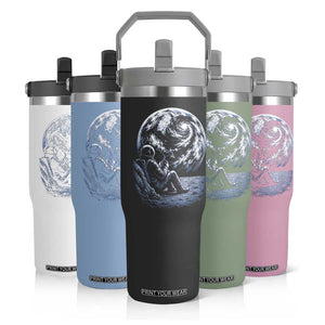 Astronaut Drinking Coffee On The Moon Graphic Flip Straw Tumbler Vintage Sci Fi Earth Horizon Space Explorer TS02 Print Your Wear