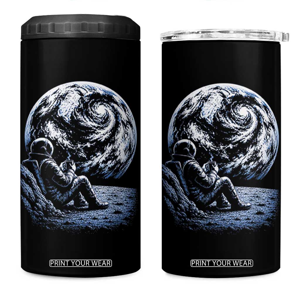 Astronaut Drinking Coffee On The Moon Graphic 4 in 1 Can Cooler Tumbler Vintage Sci Fi Earth Horizon Space Explorer TS02 One Size: 16 oz Black Print Your Wear