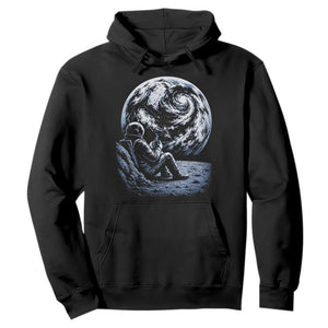 Astronaut Drinking Coffee On The Moon Graphic Hoodie Vintage Sci Fi Earth Horizon Space Explorer TS02 Black Print Your Wear