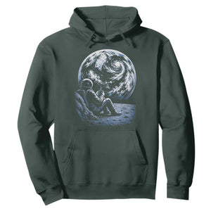 Astronaut Drinking Coffee On The Moon Graphic Hoodie Vintage Sci Fi Earth Horizon Space Explorer TS02 Dark Forest Green Print Your Wear