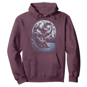 Astronaut Drinking Coffee On The Moon Graphic Hoodie Vintage Sci Fi Earth Horizon Space Explorer TS02 Maroon Print Your Wear