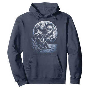 Astronaut Drinking Coffee On The Moon Graphic Hoodie Vintage Sci Fi Earth Horizon Space Explorer TS02 Navy Print Your Wear