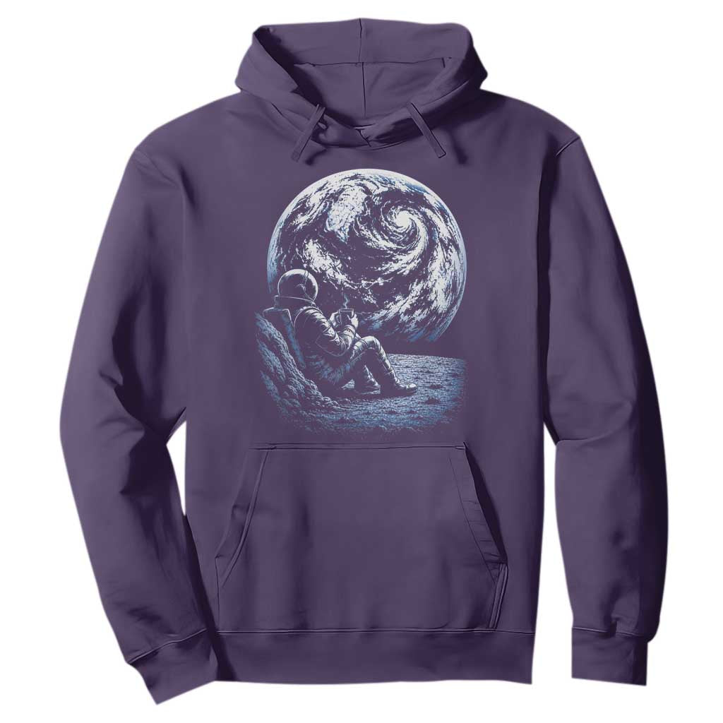 Astronaut Drinking Coffee On The Moon Graphic Hoodie Vintage Sci Fi Earth Horizon Space Explorer TS02 Purple Print Your Wear
