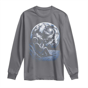 Astronaut Drinking Coffee On The Moon Graphic Long Sleeve Shirt Vintage Sci Fi Earth Horizon Space Explorer TS02 Charcoal Print Your Wear