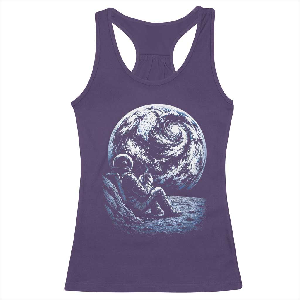 Astronaut Drinking Coffee On The Moon Graphic Racerback Tank Top Vintage Sci Fi Earth Horizon Space Explorer TS02 Purple Print Your Wear